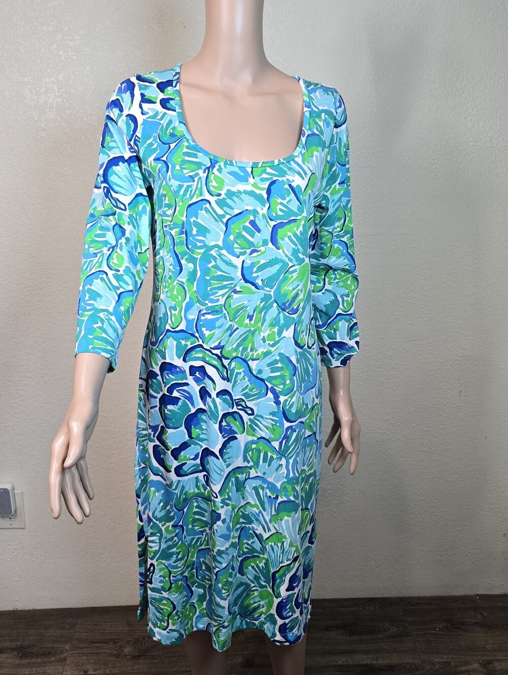 Lilly Pulitzer Women's Kenzie 3/4 Sleeve Cotton Dress Agate Green Lazy River Med - Picture 2 of 10
